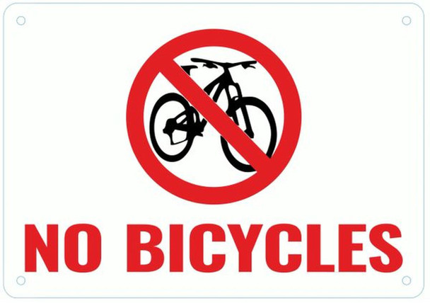 NO BICYCLES SIGN- WHITE BACKGROUND RED