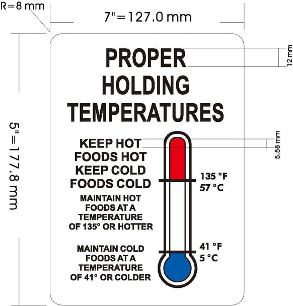 Sign  RESTURANT PROPER HOLDING TEMPERATURE DECAL/STICKER