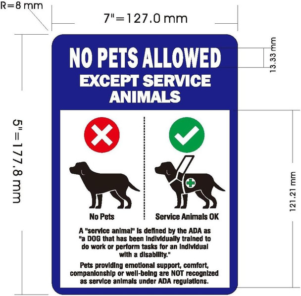 Sign  NO PETS ALLOWED EXCEPT SERVICE ANIMALS DECAL/STICKER