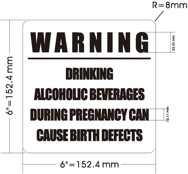 Sign WARNING DRINKING ALCOHOLIC BEVERAGES DURING PREGNACY CAN CAUSE BIRTH DEFECTS STICKER/DECAL