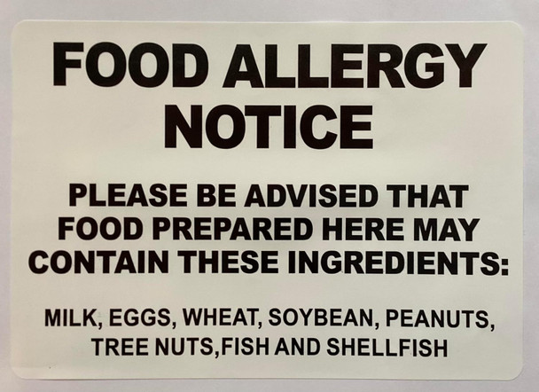 RESTURANT FOOD ALLERGIES STICKER/DECAL-food allergy stickers Signage