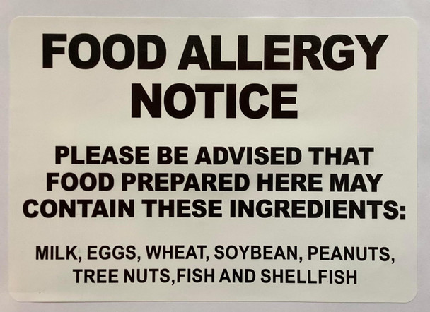 Sign RESTURANT FOOD ALLERGIES STICKER/DECAL-food allergy stickers