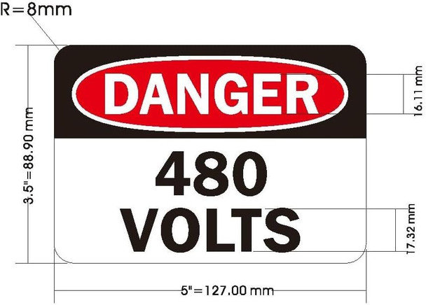 Signage  DANGER 480 VOLTS STICKER/DECAL