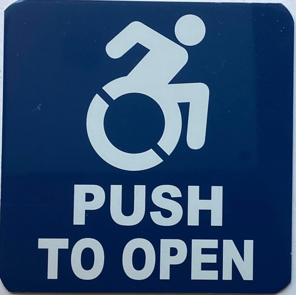 Signage  Push to open with symbol of wheelchair  - ada