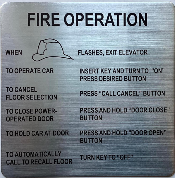 Signage  FIRE OPERATION  FOR ELEVATOR