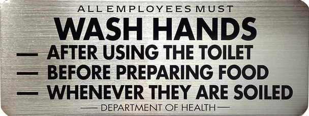 Sign  ALL EMPLOYEES MUST WASH HANDS DEPARTMENT OF HEALTH  - NYC RESTURANT