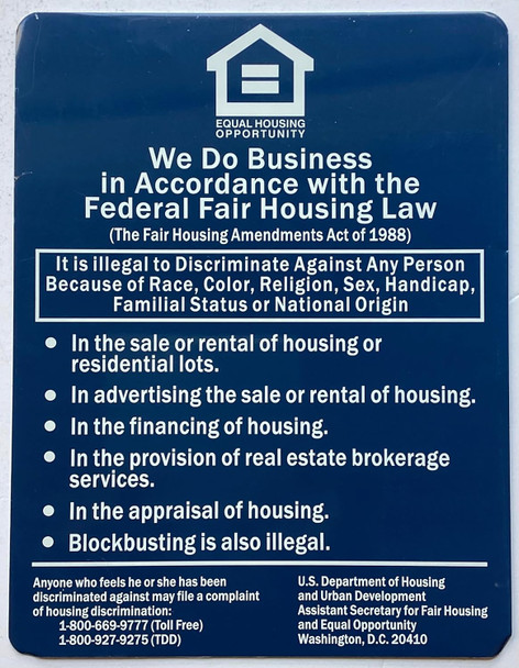 EQUAL HOUSING OPPORTUNITY  -ENGLISH Sign