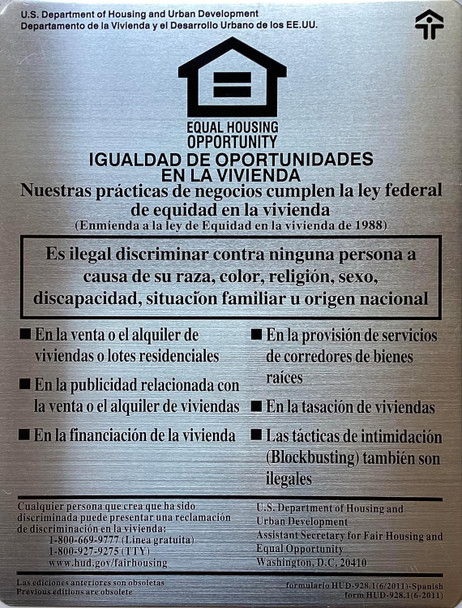 EQUAL HOUSING OPPORTUNITY  -SPANISH Signage