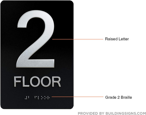 Sign Black Floor number  -Tactile Graphics Grade 2 Braille Text with raised letters