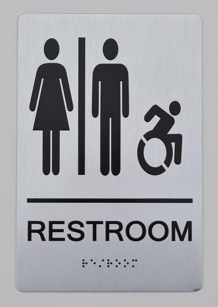 Sign RESTROOM  Tactile Graphics Grade 2 Braille Text with raised letters