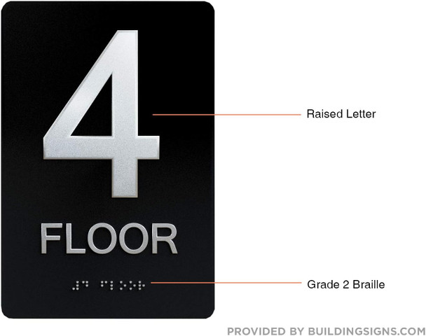 Black Floor number  -Tactile Graphics Grade 2 Braille Text with raised letters  Signage