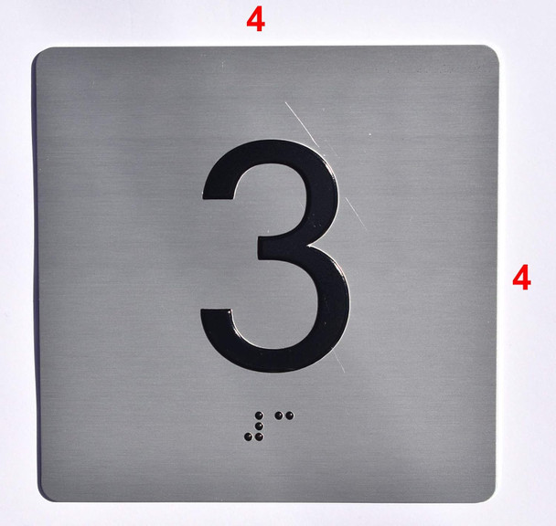 Sign Elevator JAMB Plate with Braille - Elevator Floor Number Brush SILVER