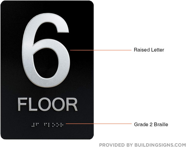 Sign Black Floor number  -Tactile Graphics Grade 2 Braille Text with raised letters