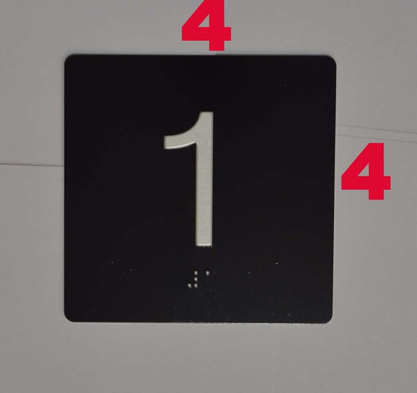 Signage  Elevator JAMB Plate with Braille - Elevator Floor Number Brush BLACK