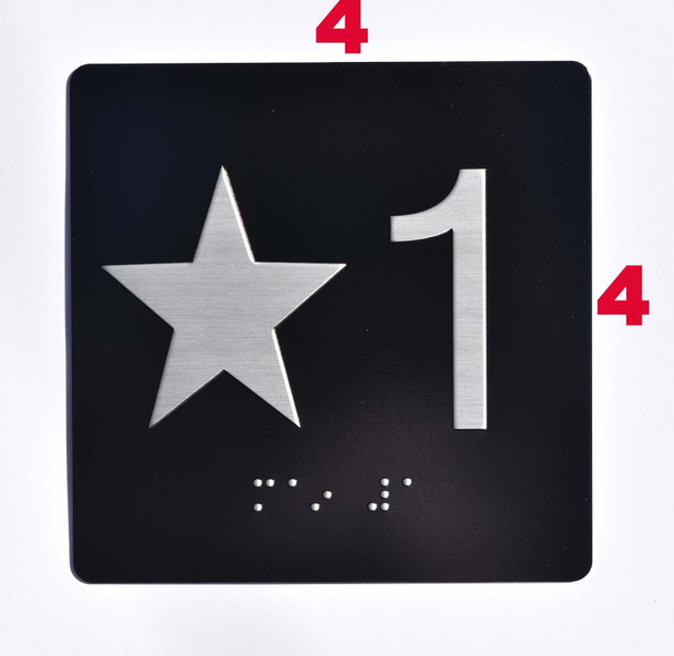 Signage  Elevator JAMB Plate with Braille - Elevator Floor Number Brush BLACK