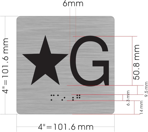 Elevator JAMB Plate with Braille - Elevator Floor Number Brush SILVER Sign