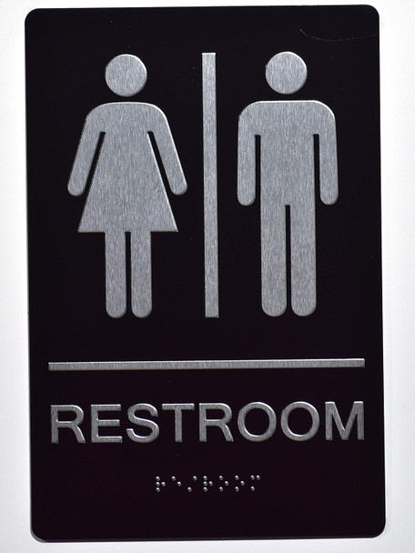 Sign RESTROOM  Tactile Graphics Grade 2 Braille Text with raised letters