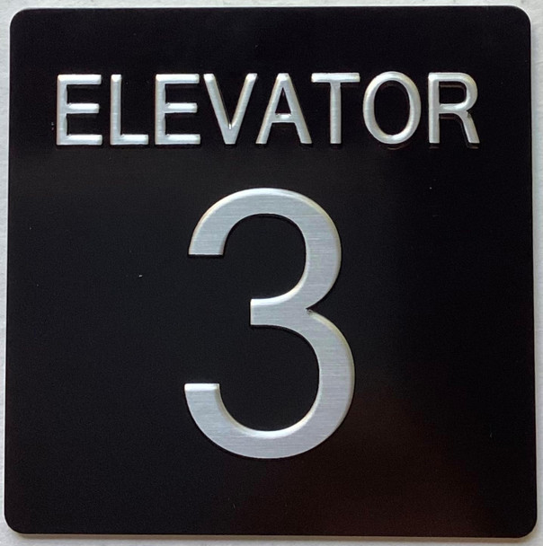 Signage ELEVATOR FLOOR NUMBER  with Raised letters/Image & Grade 2 Braille - Includes Red Adhesive pad for Easy Installation (BLACK, Tacticle ) - The sensation line (ELEVATOR NUMBER 3)