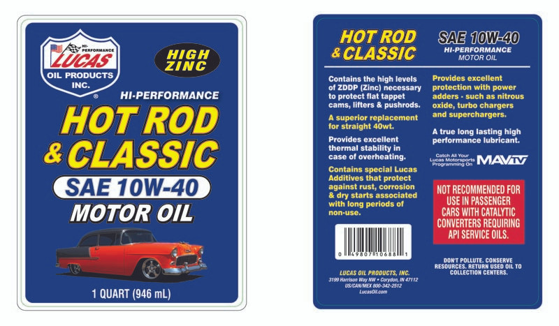 Lucas Oil Hot Rod & Classic Car 10W40 Motor Oil