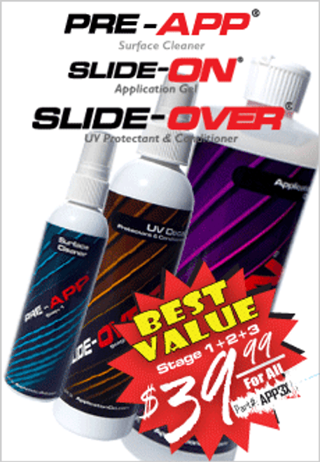 SLIDE-ON® Application Gel, SLIDE-OVER® UV Protectant for Vinyl Decals and  PRE-APP® Pre-application Surface Cleaner