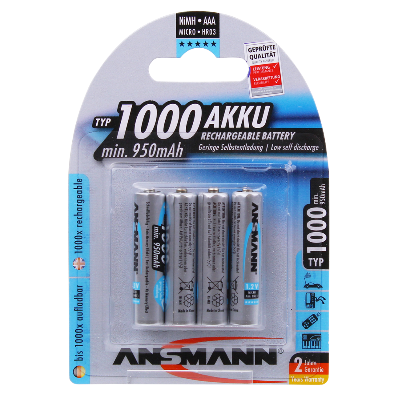 4 pack (1/3) AAA Rechargeable Batteries