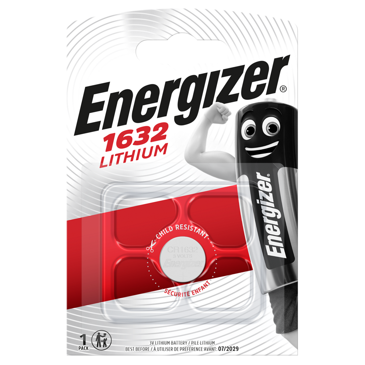 Energizer ECR1632BP Coin Cell Battery, 3 V Battery, 130 mAh, CR1632  Battery, Lithium, Manganese Dioxide