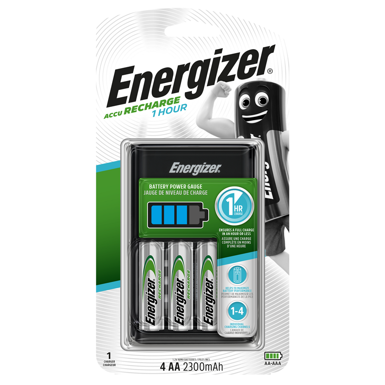 Energizer 1 Hr Battery Charger with 4 x 2300mAh AA Batteries