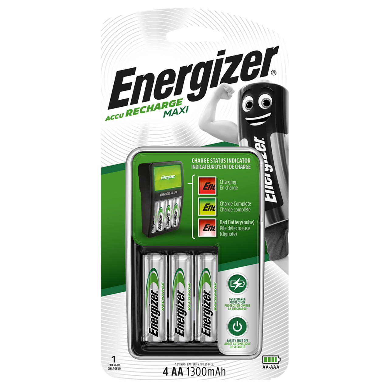 4 rechargeable d batteries and charger