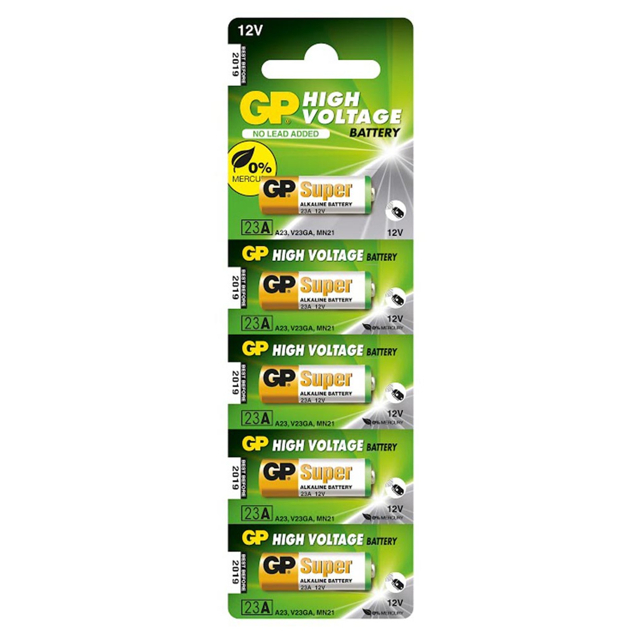 GP 23A Battery - 12V Alkaline 23AE - A23 - V23GA - MN21 (5 Pack