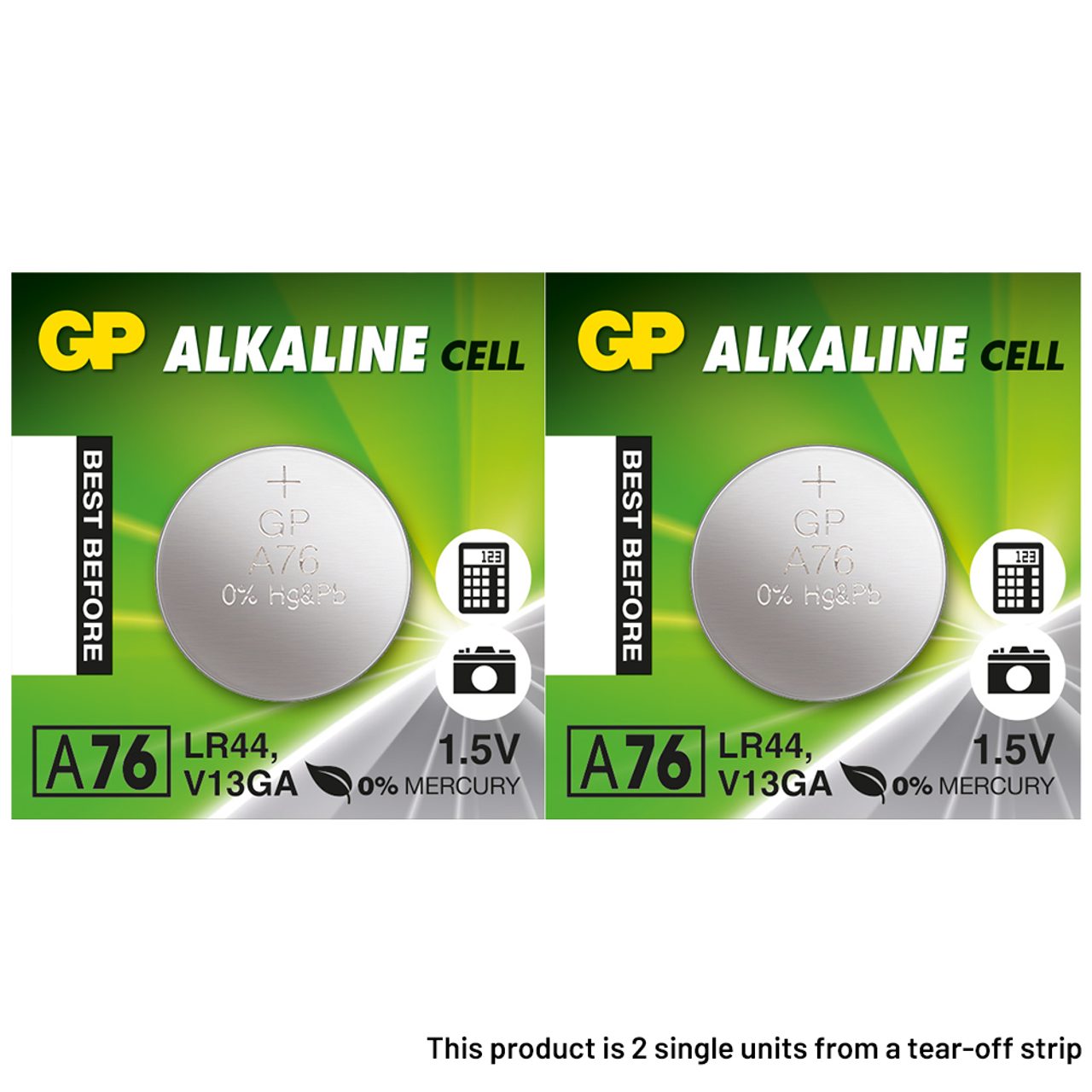 Pile bouton alcaline GP A76 / LR44 / V13GA - 1,5V - GP Battery