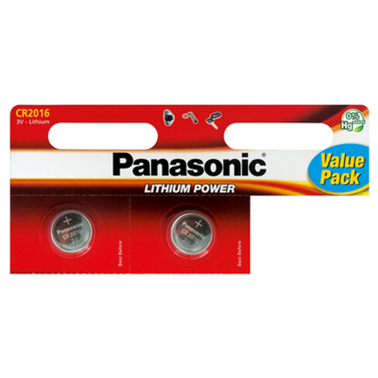 Panasonic CR2016 3 Volt Lithium Coin Cell Battery - Pack of 2