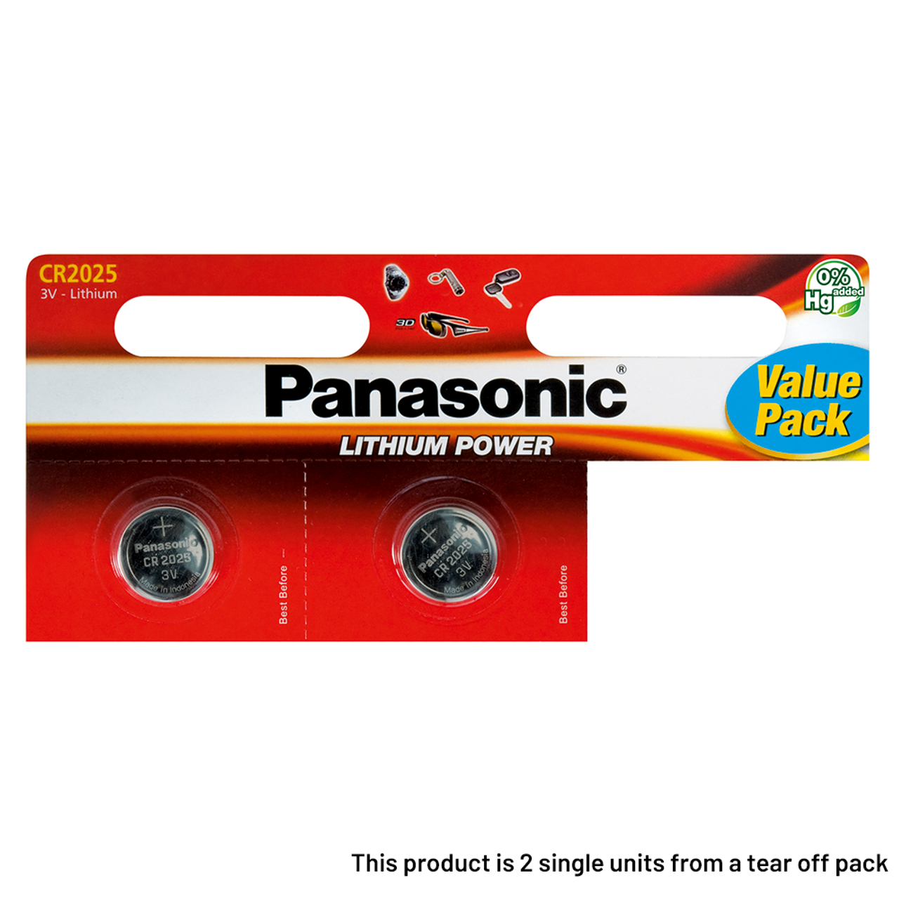 Panasonic CR2025-6 CR2025 3V Lithium Coin Battery (Pack of 6)