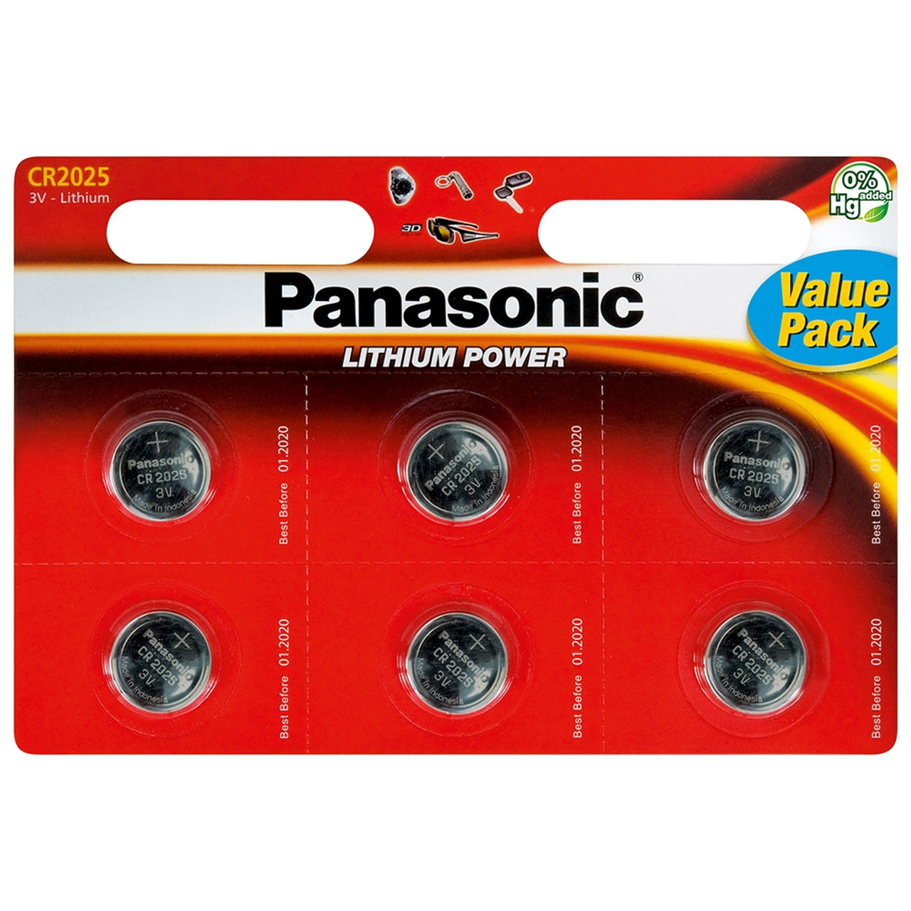 Panasonic CR2025 Coin Cell Batteries (6 Pack)