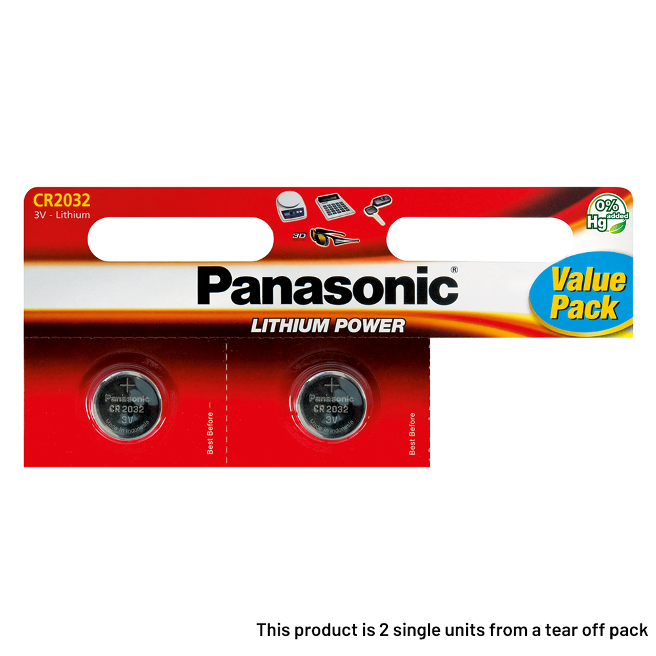 Panasonic CR2032 Coin Cell Batteries (Tear-Off ) | 2 Pack