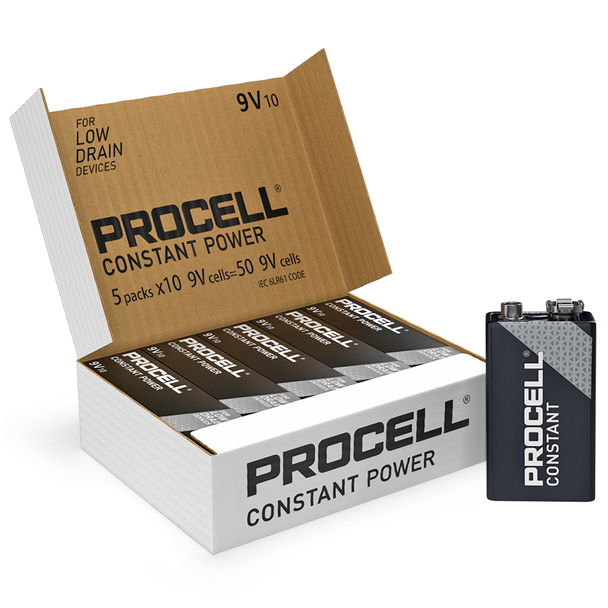 Duracell Procell Constant 9V PP3 6LR61 PC1604 Batteries | Box of 50