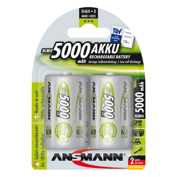 Ansmann Max-E D HR20 5000mAh Pre-Charged Rechargeable Batteries 2 Pack