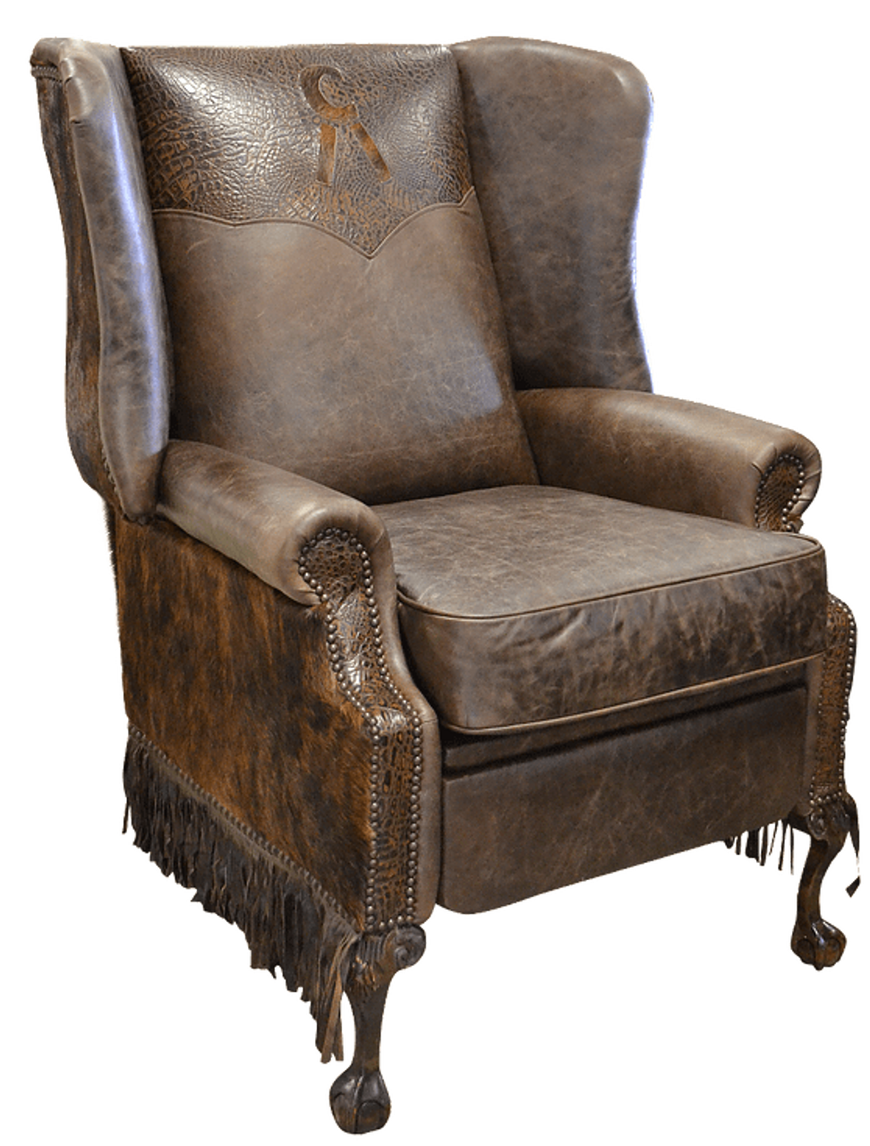 Antique Western Leather & Cowhide Recliner