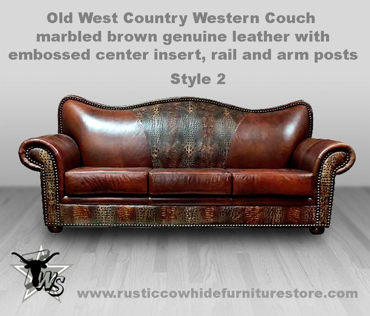 toezicht houden op kalmeren dans Western Style Dark Brown Smooth Leather with Chocolate Embossed Leather  Accents Couch - Rustic Cowhide Furniture