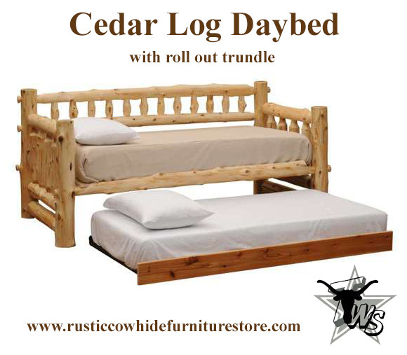 Cedar Log Day Bed with Roll Out Trundle