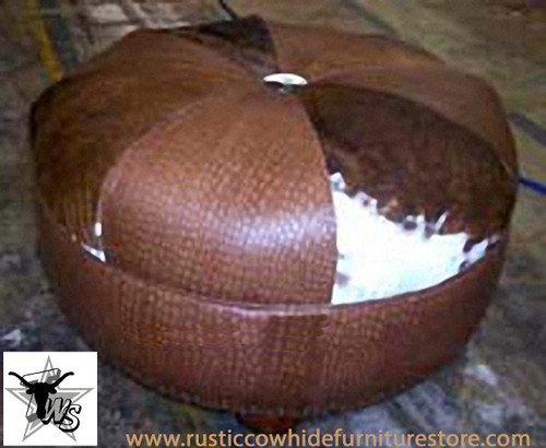 crocodile-embossed-leather-round-ottoman-with-cowhide-hair-accent