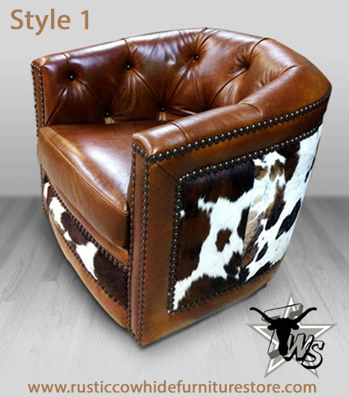cowhide-and-leather-barrel-chair
