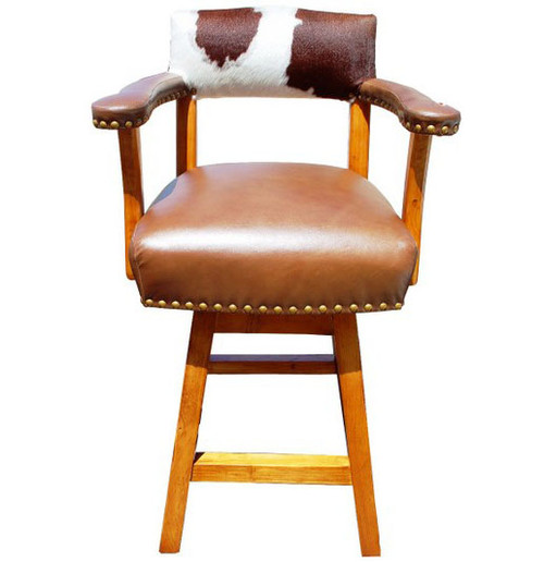 Brown and white cowhide bar stool