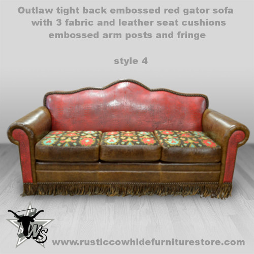 outlaw-red-embossed-gator-tight-back-sofa-with-fringe