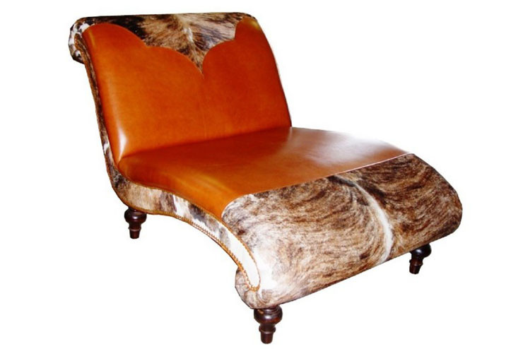 Saloon Chaise Lounge, Double Wide Tufted Smooth Leather Rustic