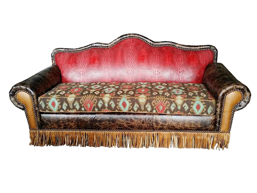Country Western Genuine Full Grain Leather Sofa Rustic Cowhide Furniture