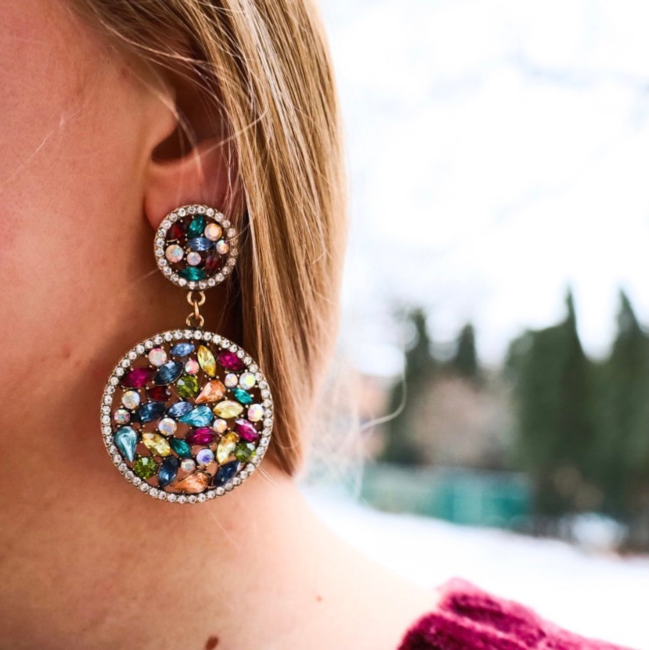 pels radius Springe Multi-Colored Rhinestone Earrings - Dazzling Desires