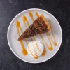 Chocolate pecan tart dessert close-up