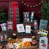 Season's Greetings Gift Tower filled with gourmet summer sausage, artisan cheese, holiday cookies, and sea salt caramels