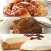 Holiday Dessert Favorites bundle featuring Caramel Apple Pie, Sticky Toffee Pudding with warm sauce, and Cognac Pumpkin Cheesecake