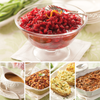 Five-side holiday collection pictured with cranberry-orange relish, gravy, stuffing, twice-baked potatoes and sweet potato casserole.